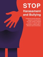 Hand of a man touching woman butt. Sexual harassment,Violence against women, Workplace bullying concept poster.