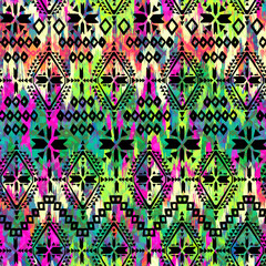 Aztec print over Painted ikat smudges - seamless background