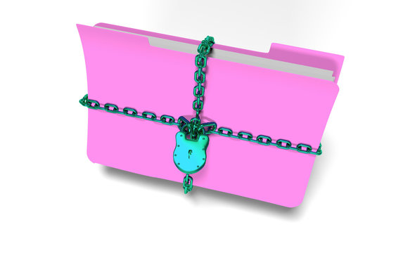 folder with chain and padlock, hidden data, security, 3d render