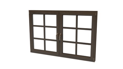 Double window with wooden frame isolated on white background