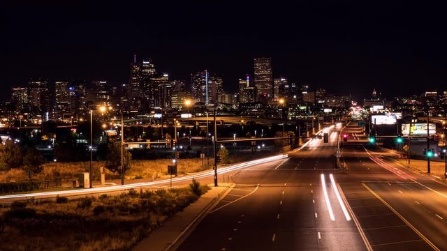 Downtown Denver at Night Wide Timelapse