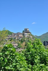 Fototapeta na wymiar Veduta di Castel di Tora sul Lago del Turano - Chieti - Lazio - Italia