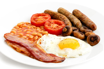 Plate of traditional fried English breakfast.