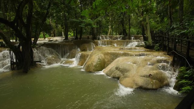 tat sae waterfalls in Luang Prabang in rainy day