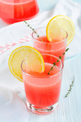 Fruit pink lemonade in glasses