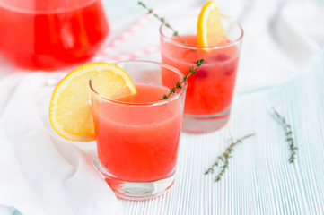 Lemonade in glasses, decorated with lemon ring
