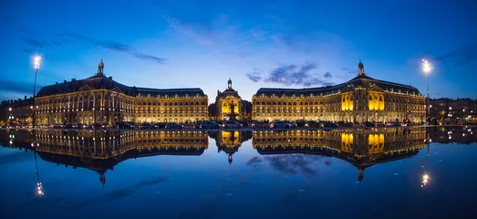 Fotobehang Bordeaux, France, Illuminated Reflection In Water At Place De La © FreeProd
