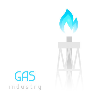 Gas rig drilling equipment with flame. Industrial illustration