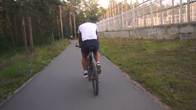 Cyclist rides in the park slow motion