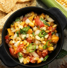 Grilled corn mango salsa, selective focus