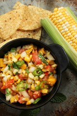 Grilled corn mango salsa, selective focus