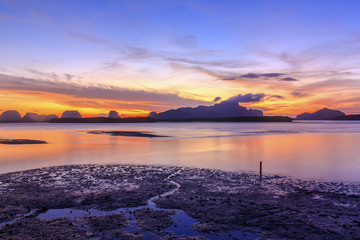 Fototapeta na wymiar sunrise at fishing village Samchong-tai Phang-nga thailand