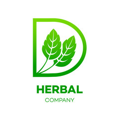 Letter D logo,Green leaf,Herbal,Pharmacy,ecology vector illustration