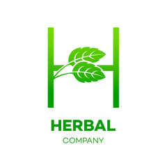 Letter H logo,Green leaf,Herbal,Pharmacy,ecology vector illustration