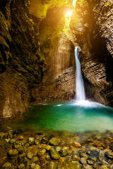 Kozjak waterfall in Triglav natioanl park in Slovenia. Long exposure technic with motion blurred water