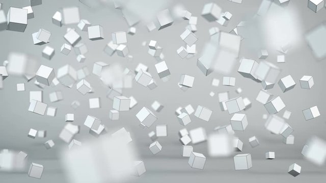 Chaotic cubes particles in air. Abstract 3D animation with Depth of field 4k UHD (3840x2160)
