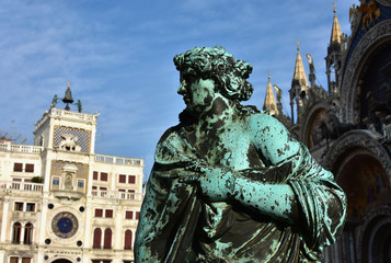 Bronze sculpture from St Mark campanile gate between Basilica and Clocktower in Venice, made by...