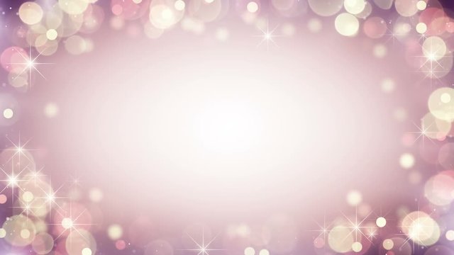 Gentle pink frame of bokeh lights and blinking stars. Abstract holiday background. Computer generated seamless loop animation 4k (4096x2304)
