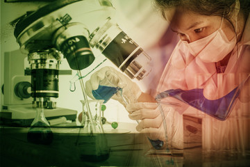 Scientists and scientific experiments to find out about the medical science or the scientific unit . The colors and scientific equipment beakers vitro microscopy .