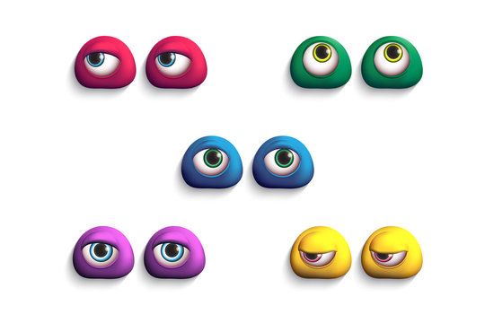  3d colorful eyes-monsters. Set of comic elements for your design.