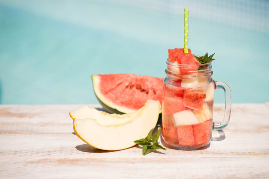 Cocktail with watermelon and melon 