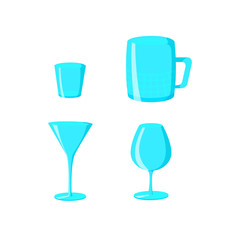 Set of glasses goblets, vector icon