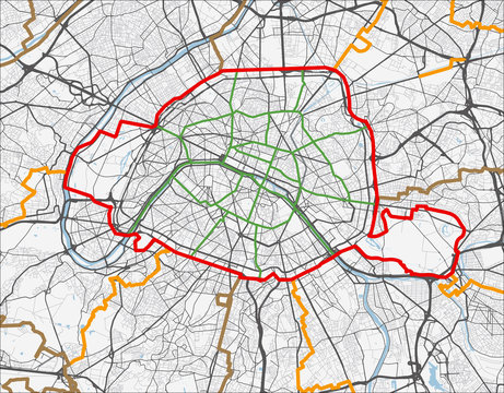 Map of Paris city. Roads