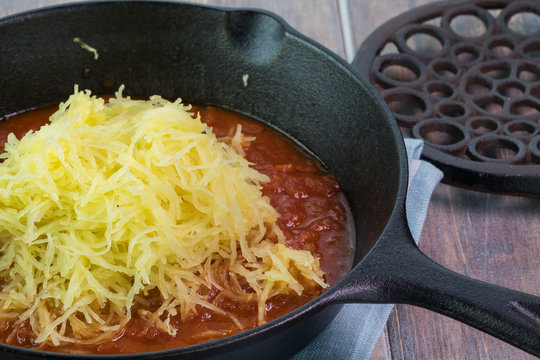 Roasted  Spaghetti Squash With Marinara Sauce.