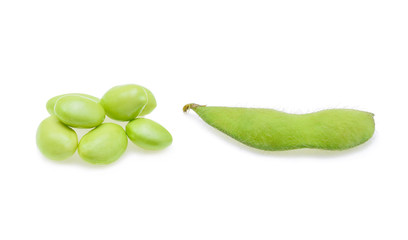 Fresh green soybeans on white background