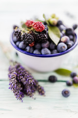 Fresh blueberries and blackberries