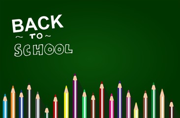  Back to SCHOOL blackboard Colored Pencils Frame Template - obrazy, fototapety, plakaty