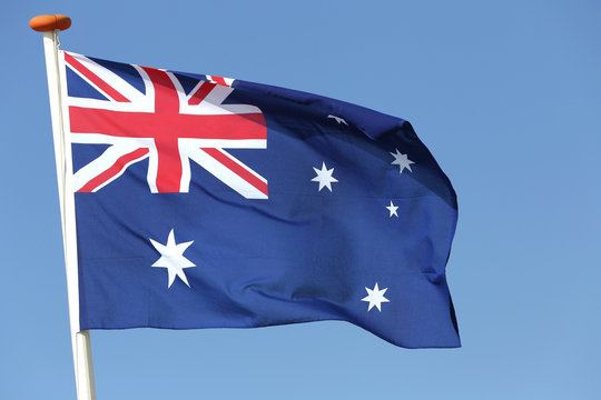 Australian flag blowing in the wind