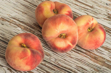 Fresh Ripe Juicy Flat Peaches Fruit
