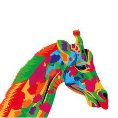 flat design colorful giraffe drawing icon vector illustration