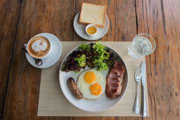 American breakfast by top view