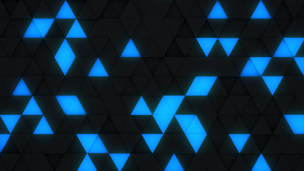 Blue and black triangles extruded 3D render