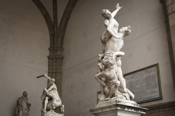 Several statues on the piazza della Signoria in Florence in Italy
