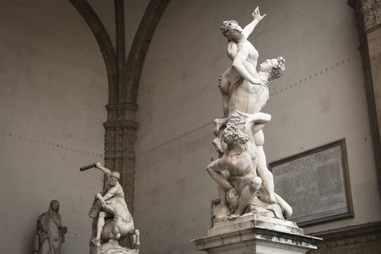 Several statues on the piazza della Signoria in Florence in Italy

