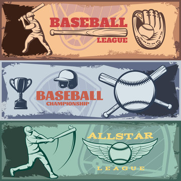 Baseball Tournaments Horizontal Banners Set