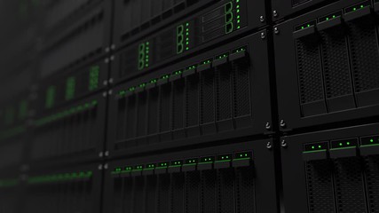 Operating server racks dolly shot. Seamless loopable 4K footage - Powered by Adobe