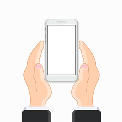 vector modern smartphone with hand on white