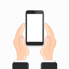 vector modern smartphone with hand on white