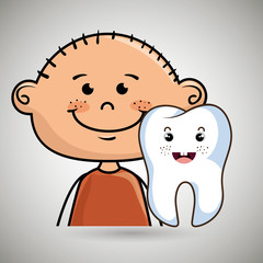 happy little cartoon boy with big smiling tooth