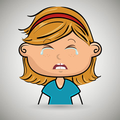 crying cartoon little girl on white background