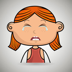 crying cartoon little girl on white background