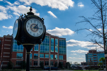 Fototapeta na wymiar Lexington South Carolina Main Street Town Clock Buildings Center