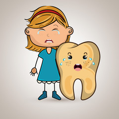 crying cartoon girl with colored clothes and crying cartoon toot