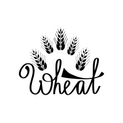 Ears of Wheat hand draw illustration.  lettering. Can use for bread packaging, beer labels, packages  flour etc.