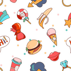 Seamless pattern cartoon patch badges