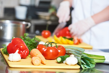 cook chef hand preparing salad food